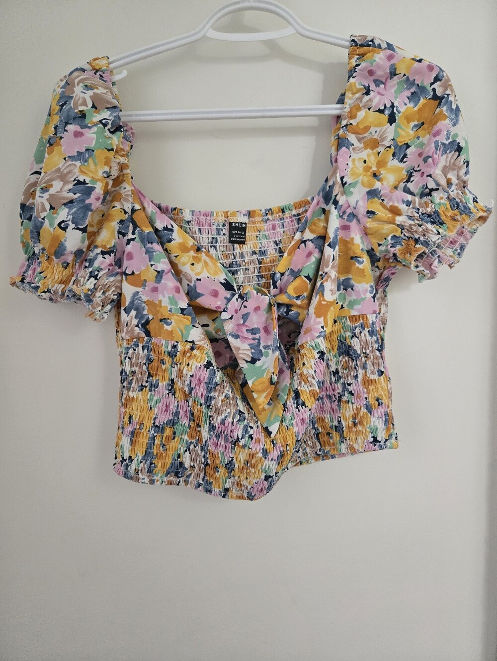 Ladies Floral Puff Sleeve Crop Top - L